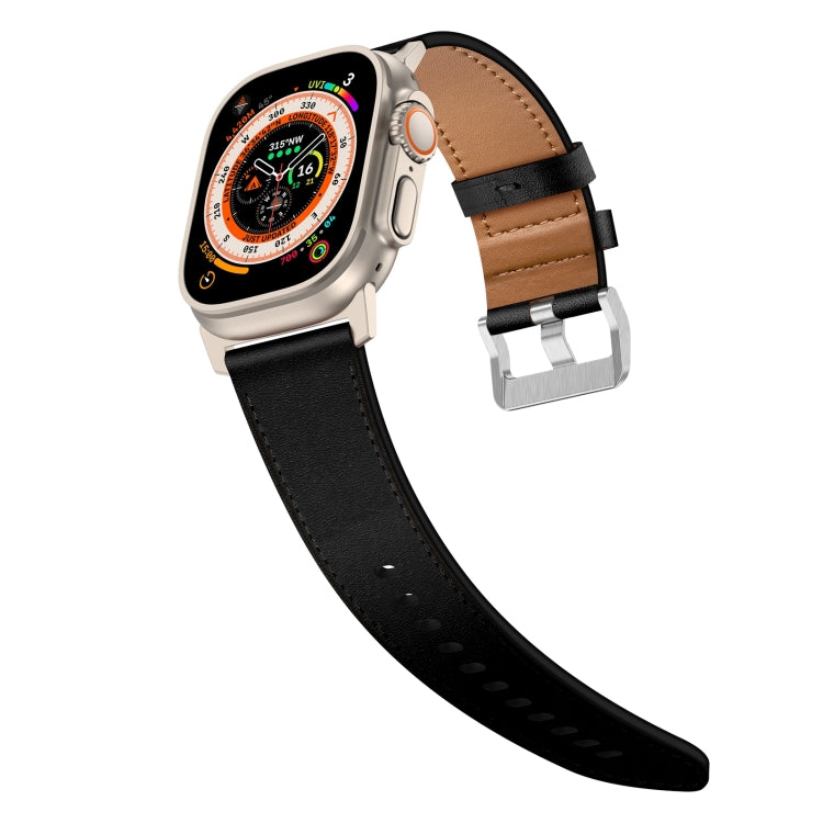 For Apple Watch Ultra 2 49mm Wilderness Top-grain Leather Watch Band(Titanium Connector Black) - Watch Bands by PMC TechLife | Online Shopping South Africa | PMC TechLife | Buy Now Pay Later Mobicred