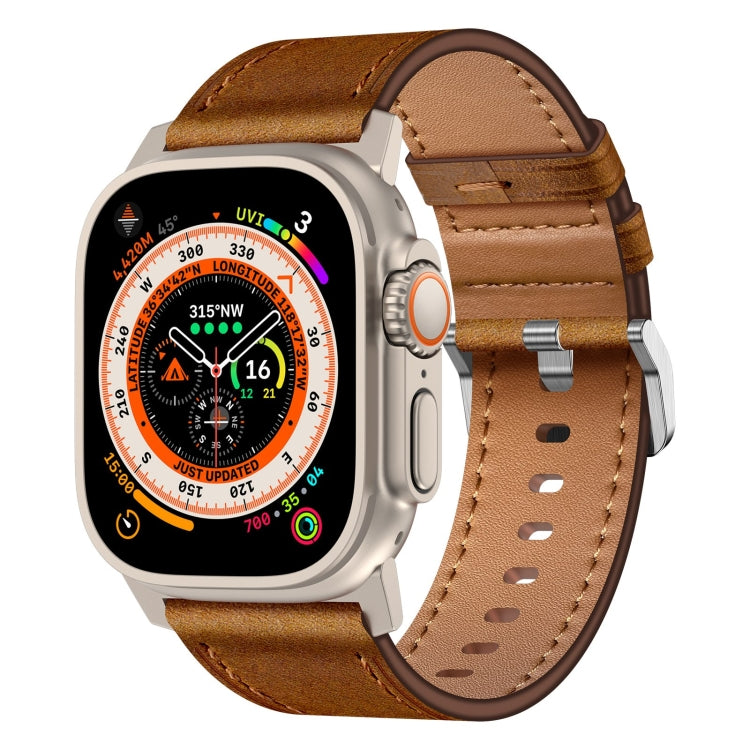 For Apple Watch Ultra 2 49mm Wilderness Top-grain Leather Watch Band(Titanium Connector Red Brown) - Watch Bands by PMC TechLife | Online Shopping South Africa | PMC TechLife | Buy Now Pay Later Mobicred