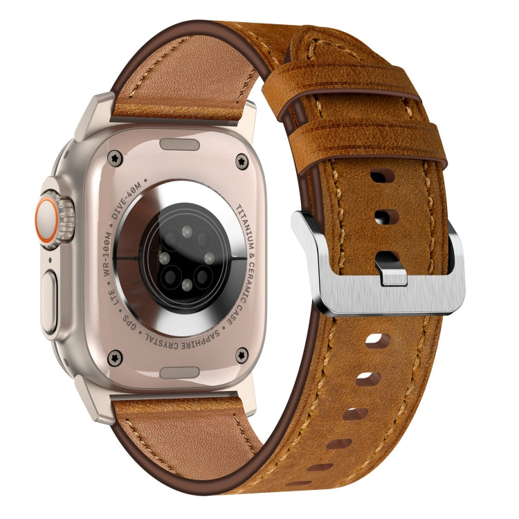 For Apple Watch Ultra 2 49mm Wilderness Top-grain Leather Watch Band(Titanium Connector Red Brown) - Watch Bands by PMC TechLife | Online Shopping South Africa | PMC TechLife | Buy Now Pay Later Mobicred