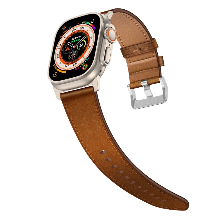 For Apple Watch Ultra 2 49mm Wilderness Top-grain Leather Watch Band(Titanium Connector Red Brown) - Watch Bands by PMC TechLife | Online Shopping South Africa | PMC TechLife | Buy Now Pay Later Mobicred