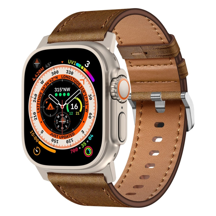 For Apple Watch Ultra 2 49mm Wilderness Top-grain Leather Watch Band(Titanium Connector Dark Brown) - Watch Bands by PMC TechLife | Online Shopping South Africa | PMC TechLife | Buy Now Pay Later Mobicred