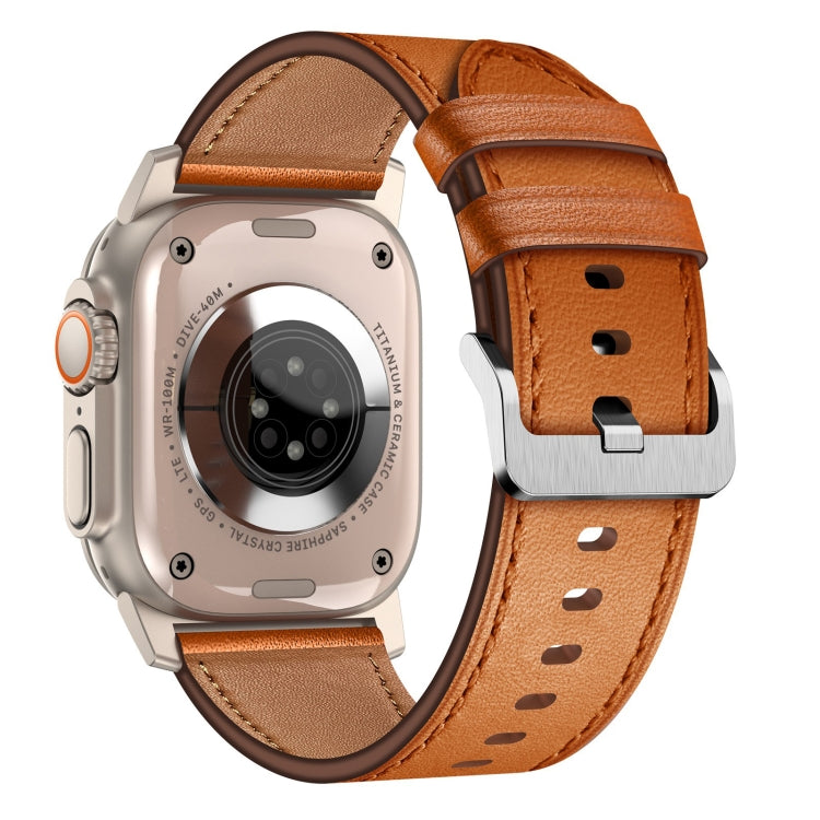 For Apple Watch Ultra 2 49mm Wilderness Top-grain Leather Watch Band(Titanium Connector Brown) - Watch Bands by PMC TechLife | Online Shopping South Africa | PMC TechLife | Buy Now Pay Later Mobicred