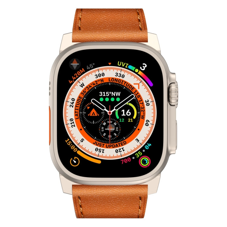 For Apple Watch Ultra 2 49mm Wilderness Top-grain Leather Watch Band(Titanium Connector Brown) - Watch Bands by PMC TechLife | Online Shopping South Africa | PMC TechLife | Buy Now Pay Later Mobicred