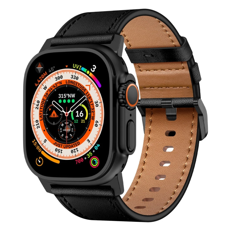 For Apple Watch Ultra 49mm Wilderness Top-grain Leather Watch Band(Black Connector Black) - Watch Bands by PMC TechLife | Online Shopping South Africa | PMC TechLife | Buy Now Pay Later Mobicred