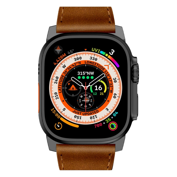 For Apple Watch Ultra 49mm Wilderness Top-grain Leather Watch Band(Black Connector Red Brown) - Watch Bands by PMC TechLife | Online Shopping South Africa | PMC TechLife | Buy Now Pay Later Mobicred