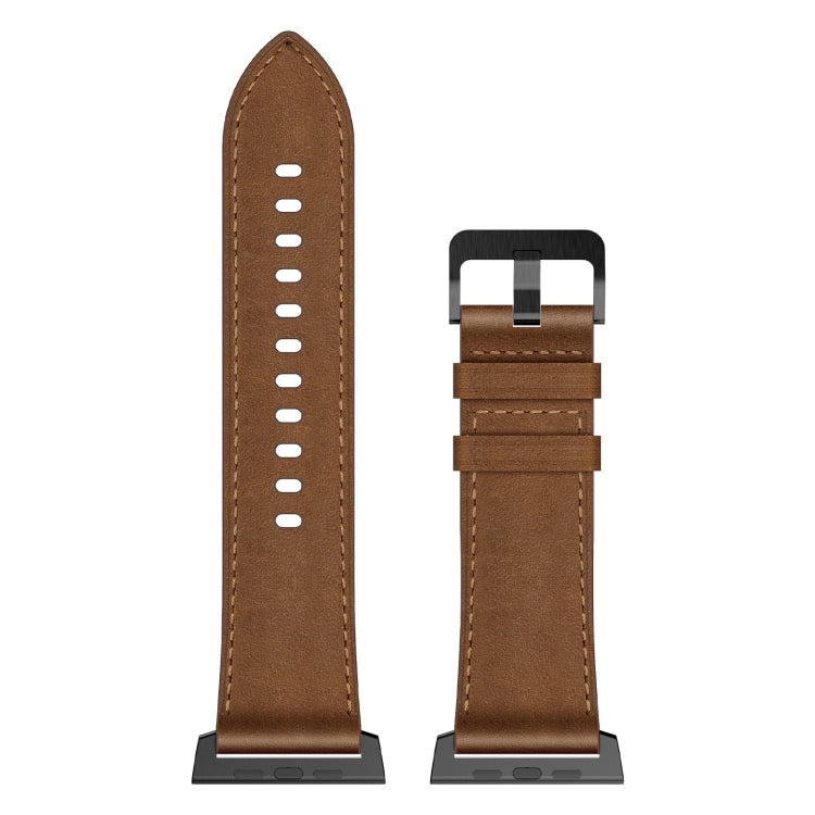 For Apple Watch Ultra 49mm Wilderness Top-grain Leather Watch Band(Black Connector Dark Brown) - Watch Bands by PMC TechLife | Online Shopping South Africa | PMC TechLife | Buy Now Pay Later Mobicred