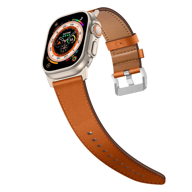 For Apple Watch Ultra 49mm Wilderness Top-grain Leather Watch Band(Titanium Connector Brown) - Watch Bands by PMC TechLife | Online Shopping South Africa | PMC TechLife | Buy Now Pay Later Mobicred