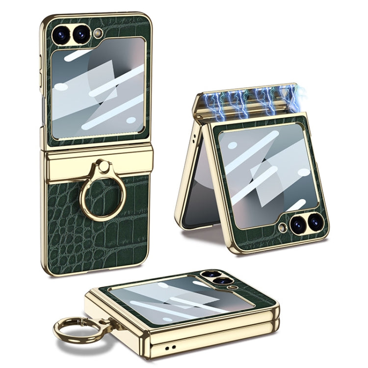 For Samsung Galaxy Z Flip6 GKK Integrated Electroplated Crocodile Texture Leather Phone Case with Ring(Green) - Galaxy Z Flip6 5G Cases by GKK | Online Shopping South Africa | PMC Jewellery | Buy Now Pay Later Mobicred