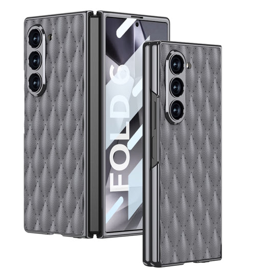 For Samsung Galaxy Z Fold6 GKK Integrated Plating Leather Rhombus Texture Full Coverage Phone Case(Grey) - Galaxy Z Fold6 5G Cases by GKK | Online Shopping South Africa | PMC Jewellery | Buy Now Pay Later Mobicred