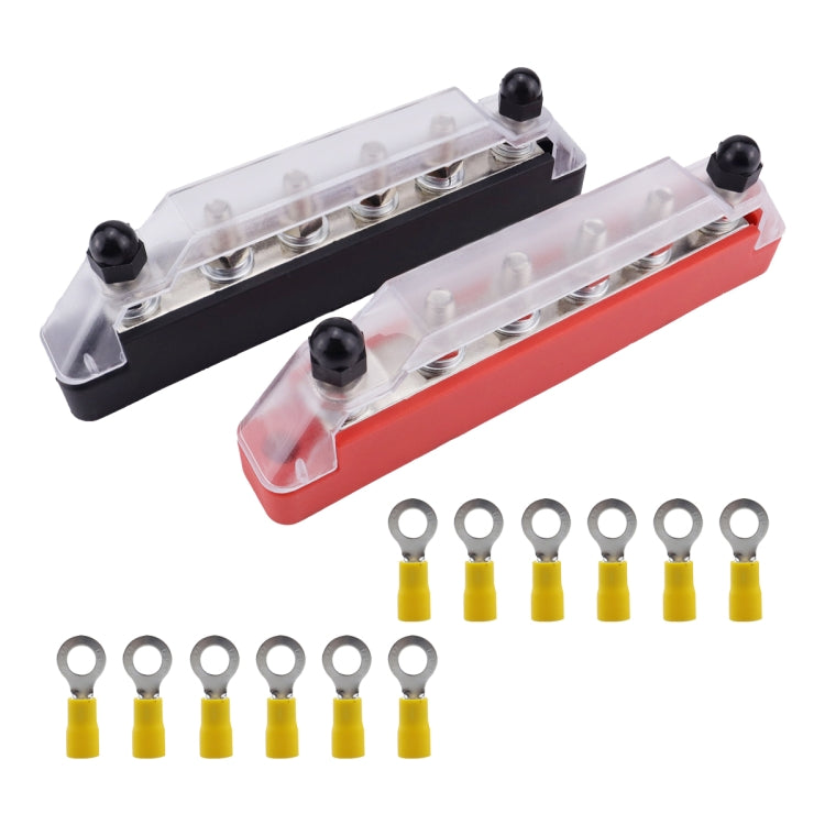 Pair 6 Way 48V 150A M6 Power Distribution Block Terminal Studs with 12pcs Terminals(Black + Red) - Booster Cable & Clip by PMC Jewellery | Online Shopping South Africa | PMC Jewellery | Buy Now Pay Later Mobicred