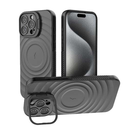 For iPhone 16 Pro Max Lens Frame Bracket Corrugated MagSafe Phone Case(Black) - iPhone 16 Pro Max Cases by PMC Jewellery | Online Shopping South Africa | PMC Jewellery | Buy Now Pay Later Mobicred