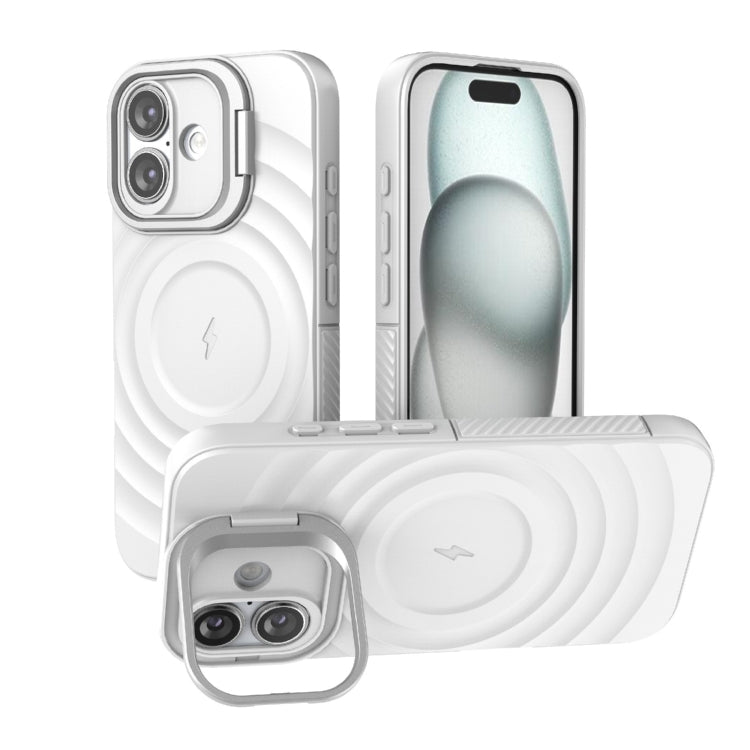 For iPhone 16 Lens Frame Bracket Corrugated MagSafe Phone Case(White) - iPhone 16 Cases by PMC Jewellery | Online Shopping South Africa | PMC Jewellery | Buy Now Pay Later Mobicred