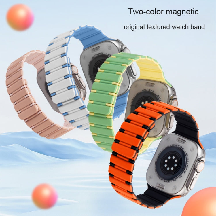 For Apple Watch SE 2023 44mm Two-color Magnetic Silicone Watch Band(Mist Blue Orange) - Watch Bands by PMc TechLife | Online Shopping South Africa | PMc TechLife | Buy Now Pay Later Mobicred