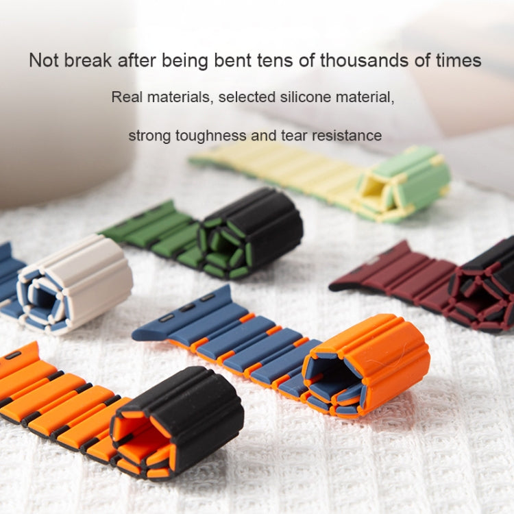 For Apple Watch SE 2023 44mm Two-color Magnetic Silicone Watch Band(Mist Blue Orange) - Watch Bands by PMc TechLife | Online Shopping South Africa | PMc TechLife | Buy Now Pay Later Mobicred