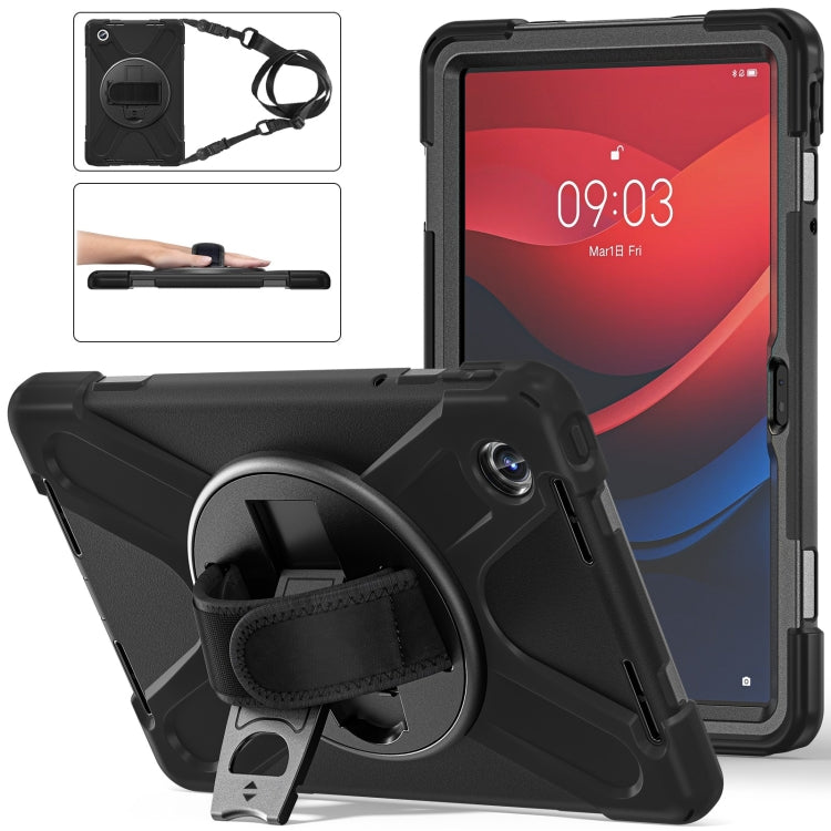 For Lenovo Tab M11 /Xiaomi Pad 11 2024 Rotatable Holder Silicone Hybrid PC Tablet Case with Shoulder Strap(Black) - Lenovo by PMC Jewellery | Online Shopping South Africa | PMC Jewellery | Buy Now Pay Later Mobicred