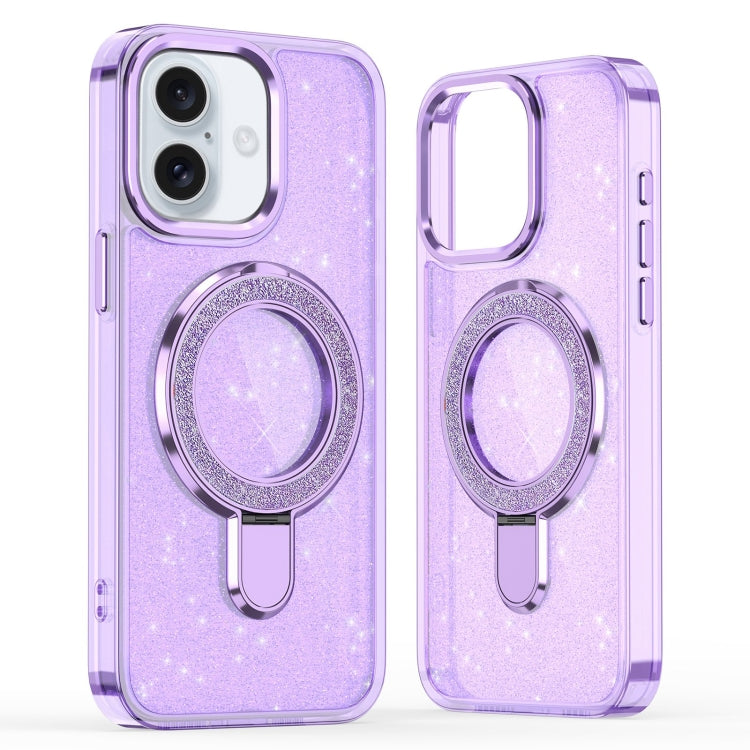 For iPhone 16 Plus Glitter Ring Holder MagSafe Phone Case(Purple) - iPhone 16 Plus Cases by PMC Jewellery | Online Shopping South Africa | PMC Jewellery | Buy Now Pay Later Mobicred