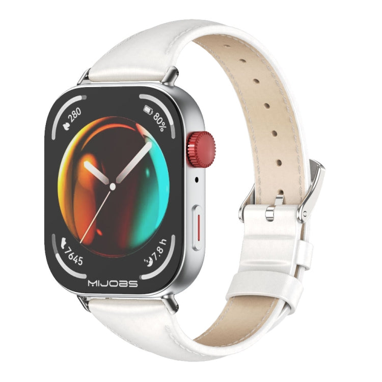 For Huawei Watch Fit3 MIJOBS Slim Genuine Leather Watch Band(White Silver) - free shipping - PMC TechLife - Order now!