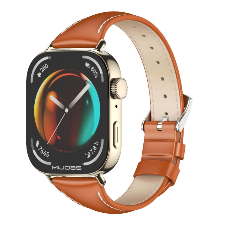 For Huawei Watch Fit3 MIJOBS Slim Genuine Leather Watch Band(Orange Light Gold) - free shipping - PMC TechLife - Order now!