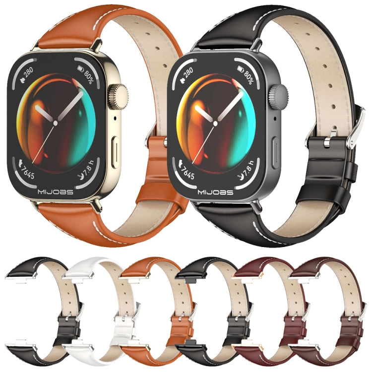 For Huawei Watch Fit3 MIJOBS Slim Genuine Leather Watch Band(White Silver) - free shipping - PMC TechLife - Order now!