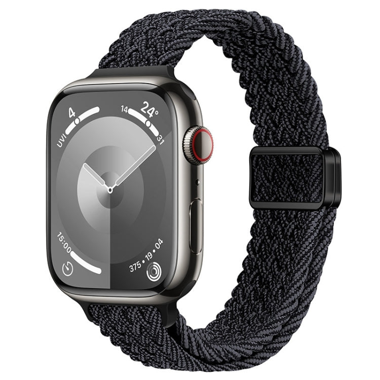 For Apple Watch Series 9 45mm Slim Magnetic Buckle Nylon Braided Watch Band(Black Grey) - free shipping - PMc TechLife - Order now!