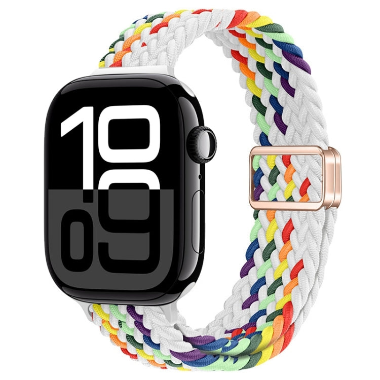 For Apple Watch Series 10 42mm Slim Magnetic Buckle Nylon Braided Watch Band(Z Pattern White Rainbow) - free shipping - PMc TechLife - Order now!