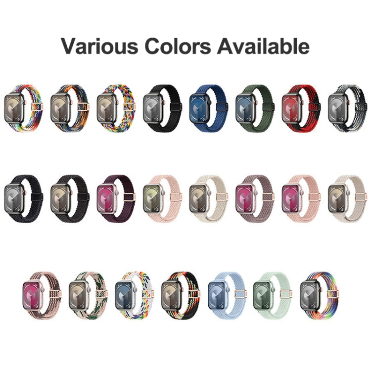 For Apple Watch SE 44mm Slim Magnetic Buckle Nylon Braided Watch Band(Z Pattern White Rainbow) - free shipping - PMc TechLife - Order now!