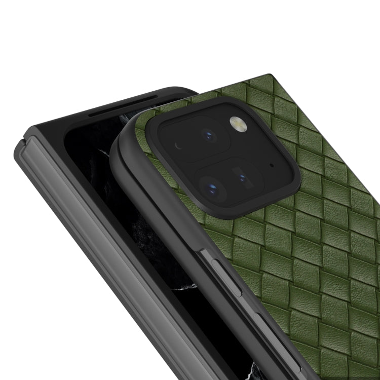 For Google Pixel 9 Pro Fold Black Frame Woven Texture PU Phone Case(Green) - Google Cases by PMC Jewellery | Online Shopping South Africa | PMC Jewellery | Buy Now Pay Later Mobicred