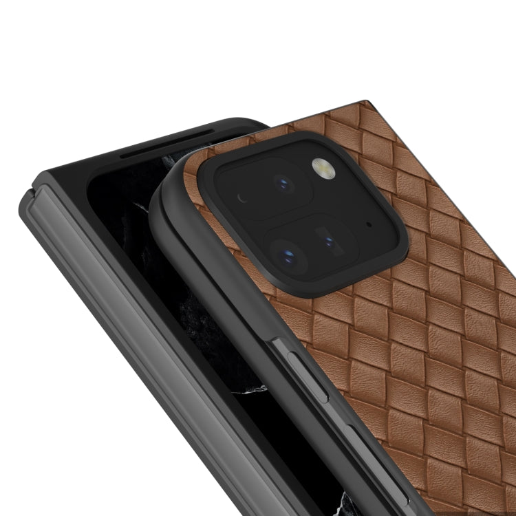 For Google Pixel 9 Pro Fold Black Frame Woven Texture PU Phone Case(Brown) - Google Cases by PMC Jewellery | Online Shopping South Africa | PMC Jewellery | Buy Now Pay Later Mobicred