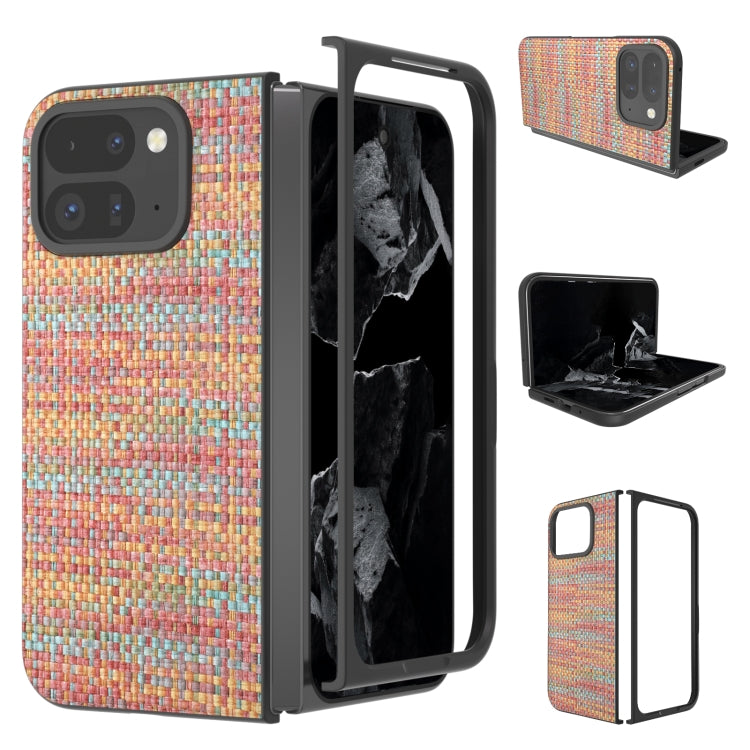 For Google Pixel 9 Pro Fold Black Frame Color Lattice Texture PU Phone Case(Tangerine) - Google Cases by PMC TechLife | Online Shopping South Africa | PMC TechLife | Buy Now Pay Later Mobicred