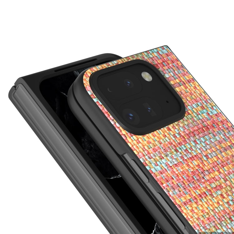 For Google Pixel 9 Pro Fold Black Frame Color Lattice Texture PU Phone Case(Tangerine) - Google Cases by PMC Jewellery | Online Shopping South Africa | PMC Jewellery | Buy Now Pay Later Mobicred