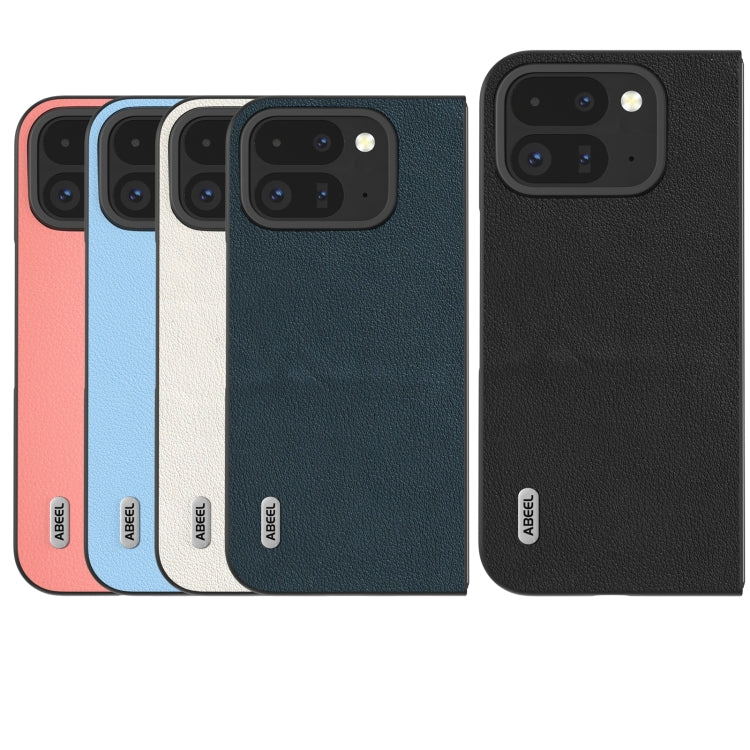 For Google Pixel 9 Pro Fold ABEEL Genuine Leather Wave Black Edge Phone Case(Grey) - Google Cases by PMC TechLife | Online Shopping South Africa | PMC TechLife | Buy Now Pay Later Mobicred
