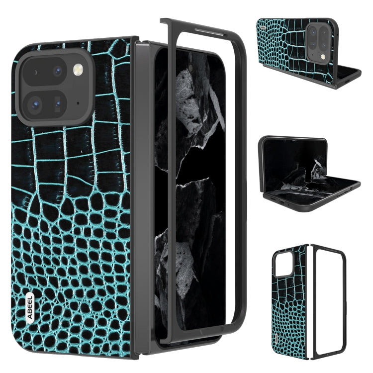 For Google Pixel 9 Pro Fold ABEEL Genuine Leather Crocodile Pattern Black Edge Phone Case(Blue) - Google Cases by PMC Jewellery | Online Shopping South Africa | PMC Jewellery | Buy Now Pay Later Mobicred