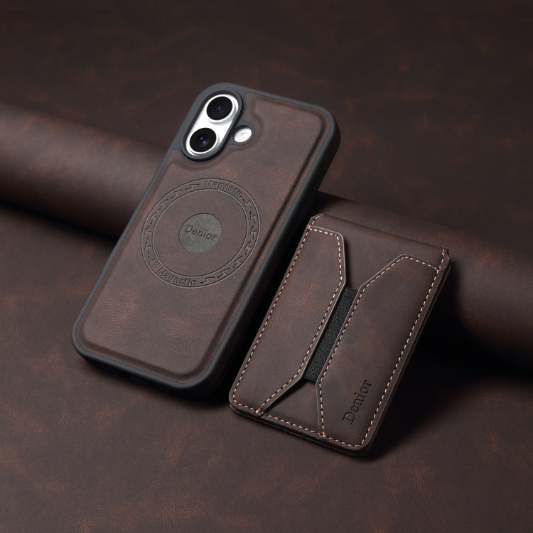 For iPhone 16 Denior D17 Skin Feel MagSafe Detachable Card Slot Phone Case(Brown) - iPhone 16 Cases by Denior | Online Shopping South Africa | PMC TechLife | Buy Now Pay Later Mobicred