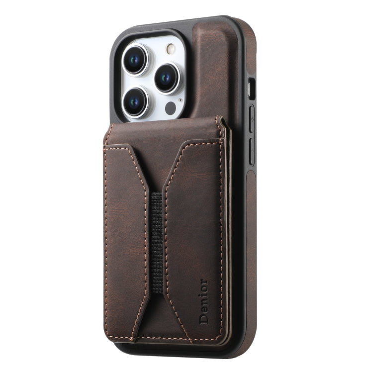 For iPhone 16 Denior D17 Skin Feel MagSafe Detachable Card Slot Phone Case(Brown) - iPhone 16 Cases by Denior | Online Shopping South Africa | PMC Jewellery | Buy Now Pay Later Mobicred