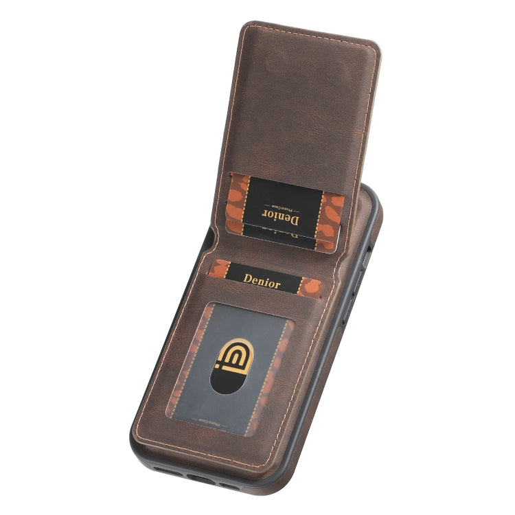For iPhone 16 Denior D17 Skin Feel MagSafe Detachable Card Slot Phone Case(Brown) - iPhone 16 Cases by Denior | Online Shopping South Africa | PMC TechLife | Buy Now Pay Later Mobicred