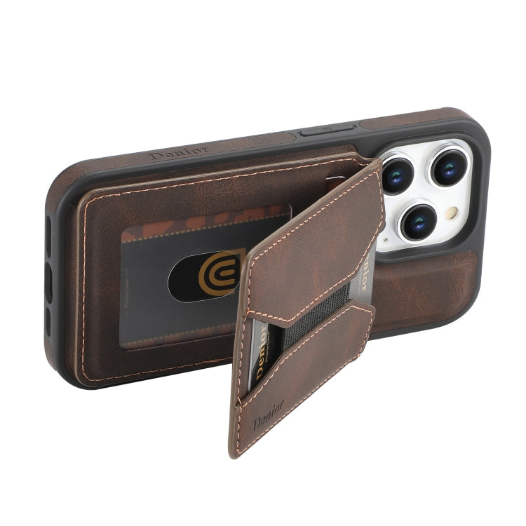 For iPhone 16 Denior D17 Skin Feel MagSafe Detachable Card Slot Phone Case(Brown) - iPhone 16 Cases by Denior | Online Shopping South Africa | PMC Jewellery | Buy Now Pay Later Mobicred