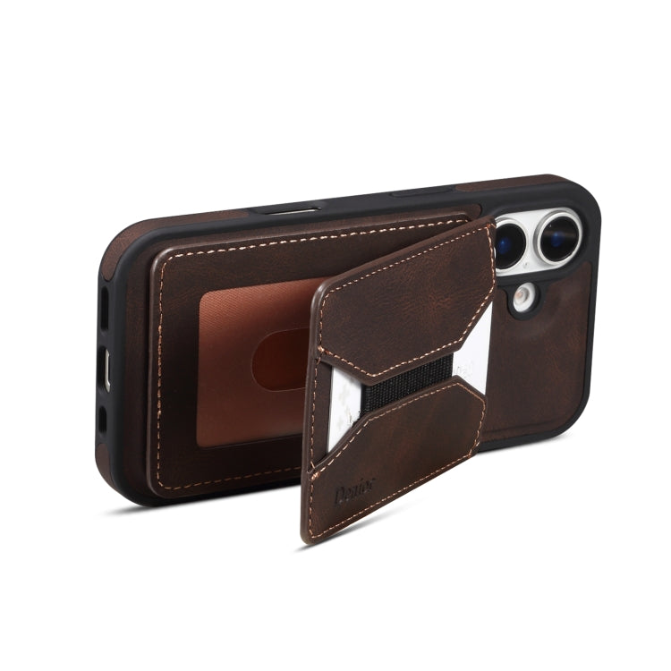 For iPhone 16 Denior D17 Skin Feel MagSafe Detachable Card Slot Phone Case(Brown) - iPhone 16 Cases by Denior | Online Shopping South Africa | PMC TechLife | Buy Now Pay Later Mobicred