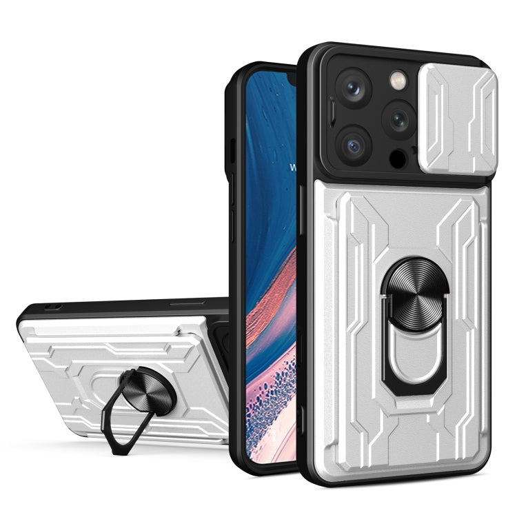 For iPhone 16 Pro Sliding Camshield TPU+PC Phone Case with Card Slot(White) - free shipping - PMC TechLife - Order now!