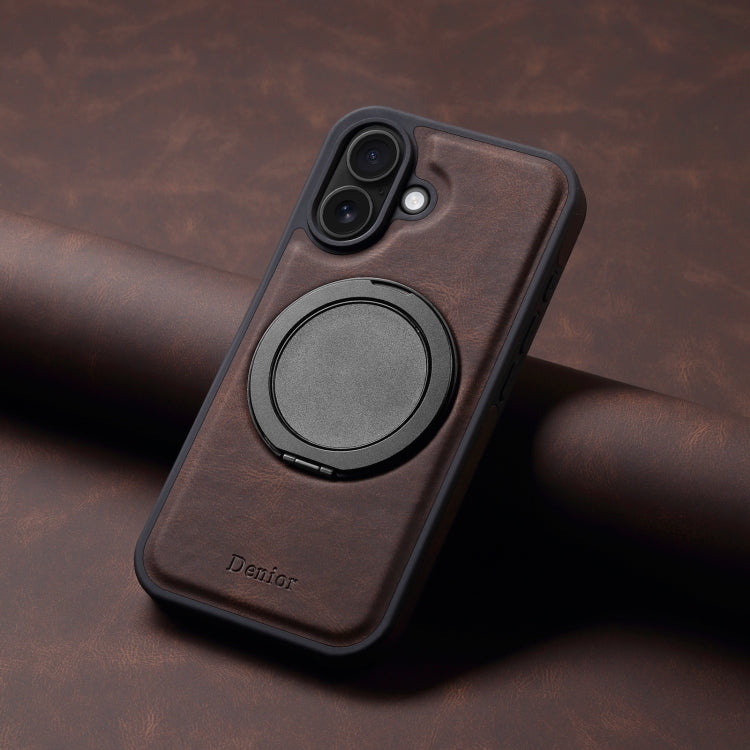 For iPhone 16 Denior A14 Skin Feel Rotating Holder MagSafe Phone Case(Brown) - iPhone 16 Cases by Denior | Online Shopping South Africa | PMC TechLife | Buy Now Pay Later Mobicred