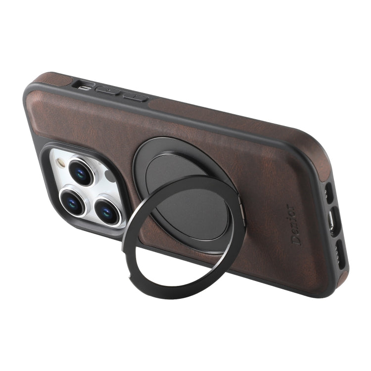 For iPhone 16 Denior A14 Skin Feel Rotating Holder MagSafe Phone Case(Brown) - iPhone 16 Cases by Denior | Online Shopping South Africa | PMC Jewellery | Buy Now Pay Later Mobicred