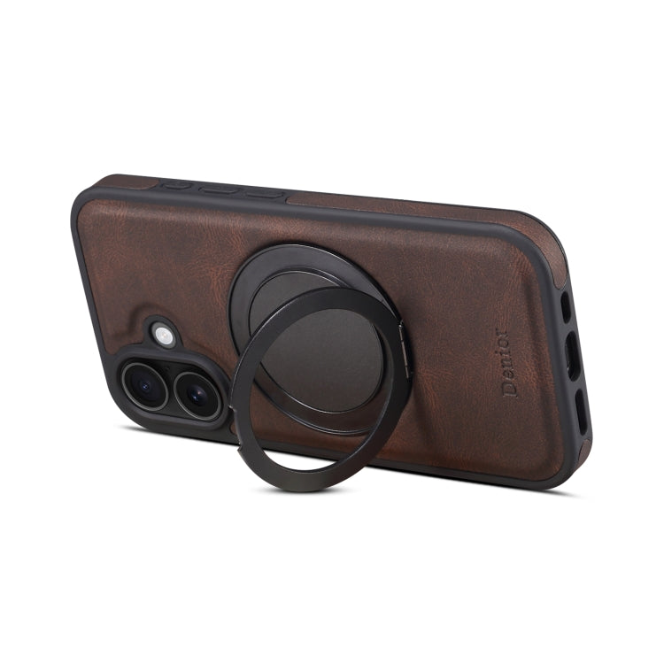 For iPhone 16 Denior A14 Skin Feel Rotating Holder MagSafe Phone Case(Brown) - iPhone 16 Cases by Denior | Online Shopping South Africa | PMC TechLife | Buy Now Pay Later Mobicred