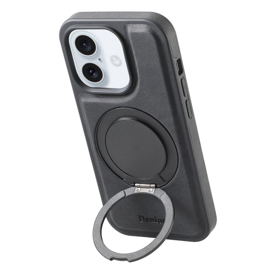 For iPhone 16 Denior A14 Skin Feel Rotating Holder MagSafe Phone Case(Black) - iPhone 16 Cases by Denior | Online Shopping South Africa | PMC Jewellery | Buy Now Pay Later Mobicred