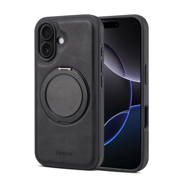 For iPhone 16 Denior A14 Skin Feel Rotating Holder MagSafe Phone Case(Black) - iPhone 16 Cases by Denior | Online Shopping South Africa | PMC TechLife | Buy Now Pay Later Mobicred