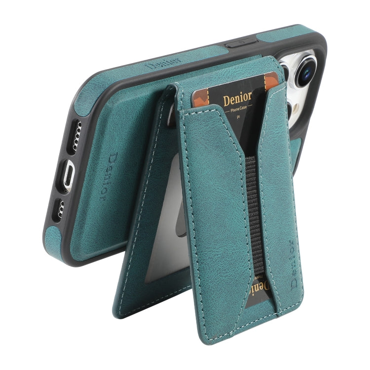 For iPhone 16 Denior D18 Skin Feel Rotating Holder MagSafe Detachable Card Slot Phone Case(Blue) - iPhone 16 Cases by Denior | Online Shopping South Africa | PMC Jewellery | Buy Now Pay Later Mobicred