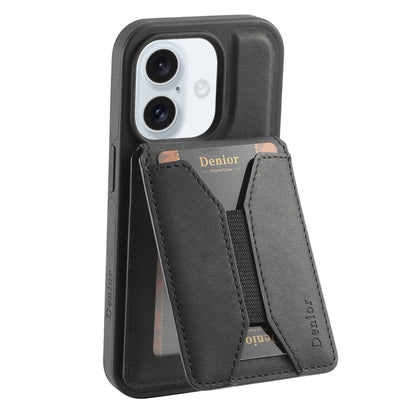 For iPhone 16 Denior D18 Skin Feel Rotating Holder MagSafe Detachable Card Slot Phone Case(Black) - iPhone 16 Cases by Denior | Online Shopping South Africa | PMC Jewellery | Buy Now Pay Later Mobicred