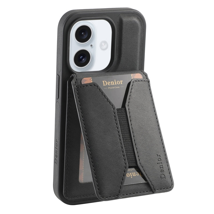 For iPhone 16 Plus Denior D18 Skin Feel Rotating Holder MagSafe Detachable Card Slot Phone Case(Black) - iPhone 16 Plus Cases by Denior | Online Shopping South Africa | PMC Jewellery | Buy Now Pay Later Mobicred