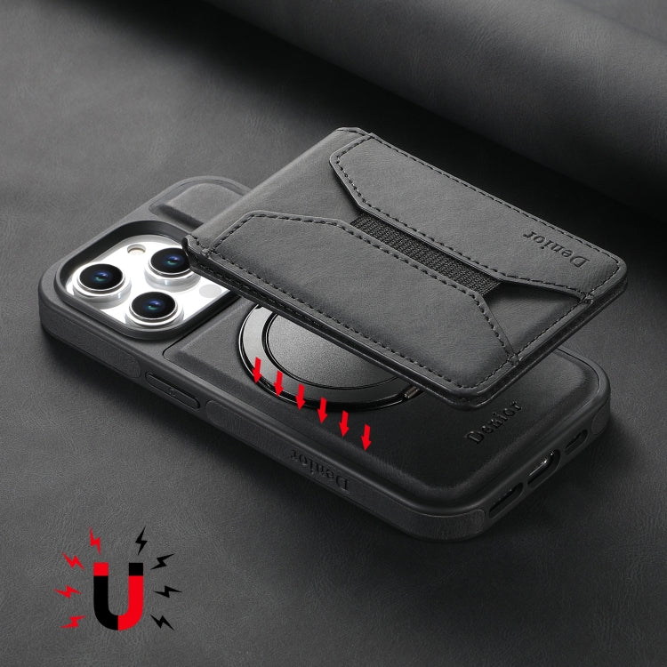 For iPhone 16 Plus Denior D18 Skin Feel Rotating Holder MagSafe Detachable Card Slot Phone Case(Black) - iPhone 16 Plus Cases by Denior | Online Shopping South Africa | PMC Jewellery | Buy Now Pay Later Mobicred