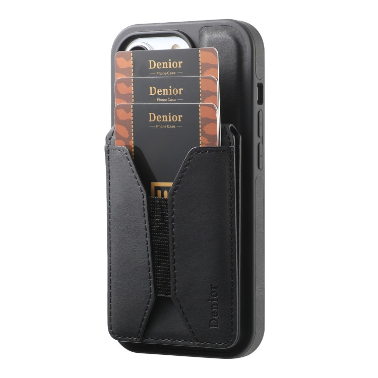 For iPhone 16 Plus Denior D18 Skin Feel Rotating Holder MagSafe Detachable Card Slot Phone Case(Black) - free shipping - PMC TechLife - Order now!