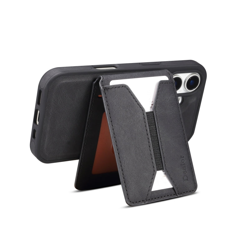 For iPhone 16 Plus Denior D18 Skin Feel Rotating Holder MagSafe Detachable Card Slot Phone Case(Black) - free shipping - PMC TechLife - Order now!