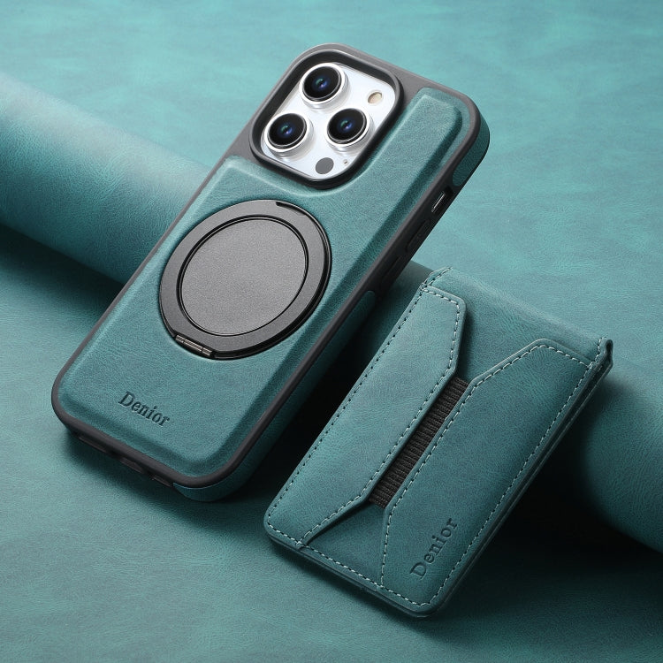 For iPhone 16 Pro Denior D18 Skin Feel Rotating Holder MagSafe Detachable Card Slot Phone Case(Blue) - free shipping - PMC TechLife - Order now!